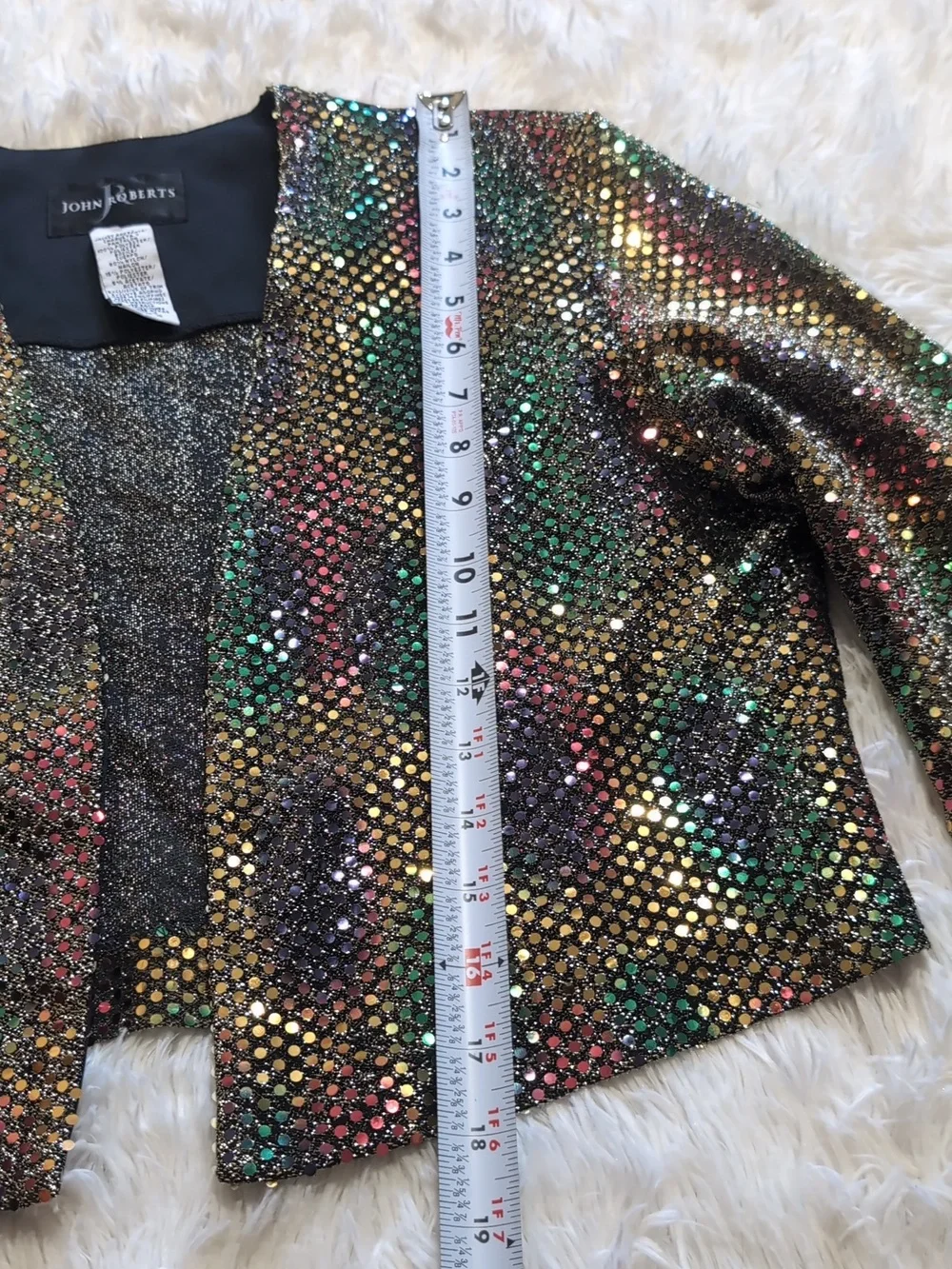Vintage John Roberts Rainbow Gold Sequin Sparkly Metallic Party Cardigan Size 10 - Picture 10 of 10